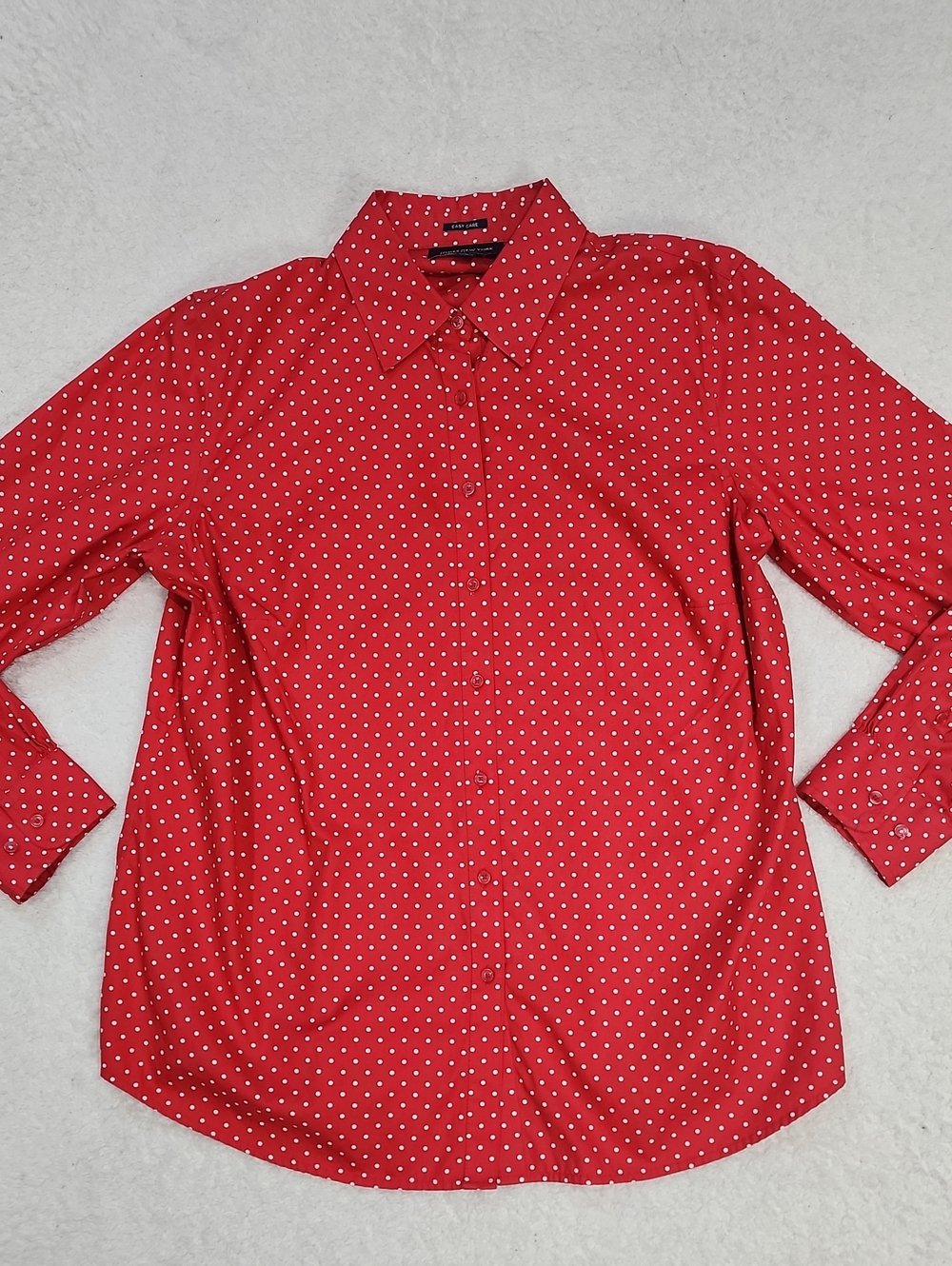 Jones New York Easy Care Red Polka Dot Long Sleeve Button Down Shirt